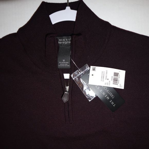 The Men's Store Bloomingdale's Sz Medium Purple 1/4 Zip Merino Wool Sweater $98 - Picture 6 of 9
